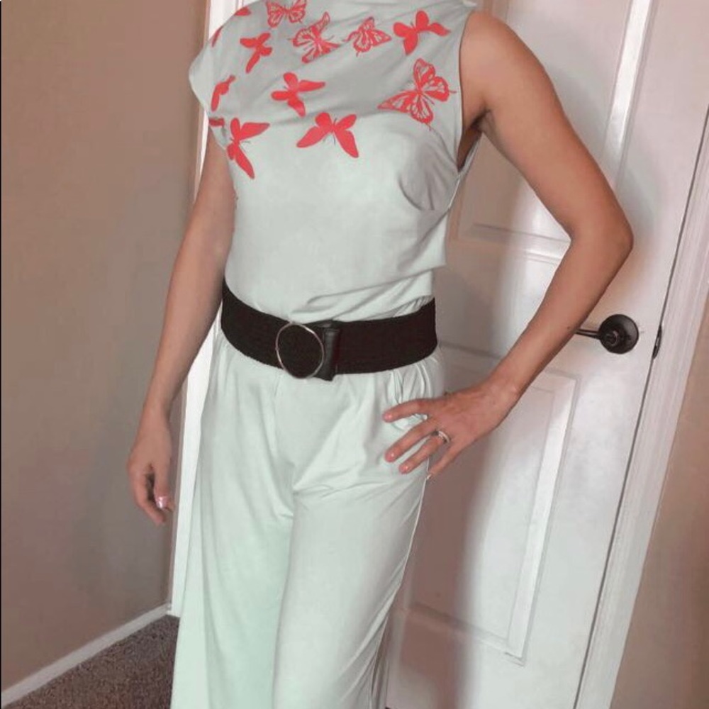 Blue Green Butterfly Dress | Belt Extra $10